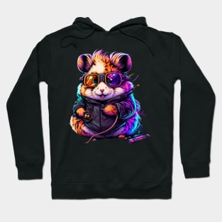 Synthwave/Retrowave neon HAMSTER with Glasses Hoodie